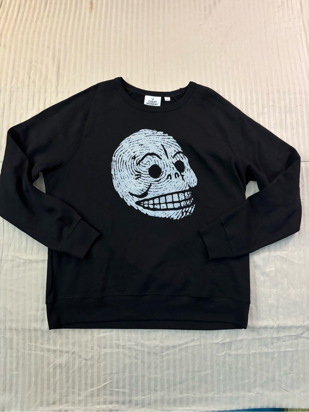 Cheap Monday Sweatshirt Pullover Mens Size XL Skull Logo Black Punk Heavy